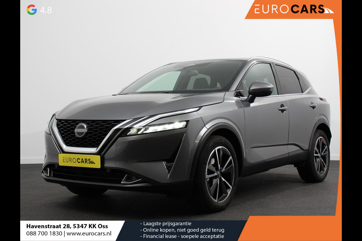 Nissan QASHQAI 1.3 MHEV Xtronic Tekna Plus Automaat Navigatie Apple Carplay/Android Auto Parkeersensoren 360 camera Adaptive cruise control Panoramadak Elektrische achterklep Elektrische bestuurderstoel Stoel-en stuurverwarming Ledverlichting Climate Control