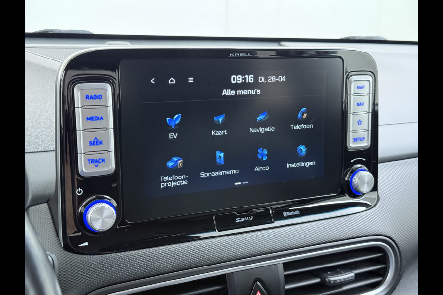 Hyundai Kona EV 64kWh 204pk Premium Warmtepomp Leer Head-Up Display Apple Carplay Android Navi Camera Elektr.Stoelen+Verwarmd+Ventilatie Adap Verwarmd Stuur Pdc Subwoofer Bluetooth Dodehoek detector Privacy Glas Rijstrooksensor Origineel Nederlandse EV