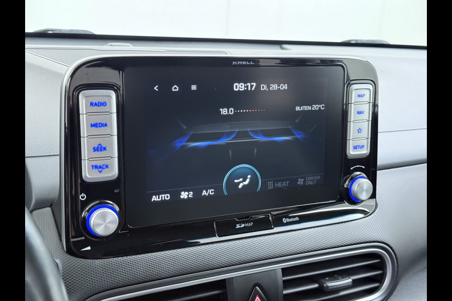 Hyundai Kona EV 64kWh 204pk Premium Warmtepomp Leer Head-Up Display Apple Carplay Android Navi Camera Elektr.Stoelen+Verwarmd+Ventilatie Adap Verwarmd Stuur Pdc Subwoofer Bluetooth Dodehoek detector Privacy Glas Rijstrooksensor Origineel Nederlandse EV