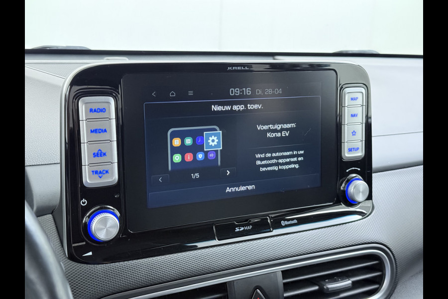 Hyundai Kona EV 64kWh 204pk Premium Warmtepomp Leer Head-Up Display Apple Carplay Android Navi Camera Elektr.Stoelen+Verwarmd+Ventilatie Adap Verwarmd Stuur Pdc Subwoofer Bluetooth Dodehoek detector Privacy Glas Rijstrooksensor Origineel Nederlandse EV