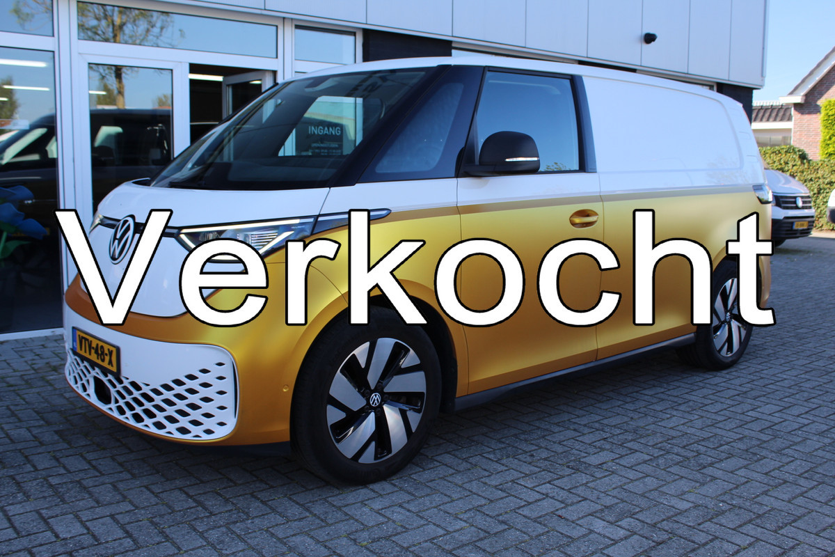 Volkswagen ID. Buzz Cargo 150KW -- 77 kWh acccu WLTP 418KM ✓ SoH 99,4% ✓ 3-zits ✓ navigatie ✓ lm velgen
