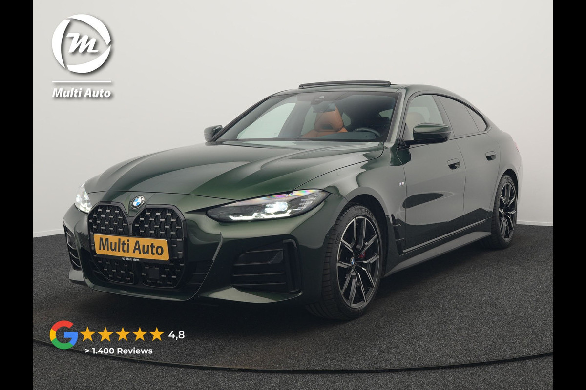 BMW 4 Serie Gran Coupé 430i M Sport 245pk Dealer O.H Sanremo Green | Panodak | Lederen Competition Stoelen Memory & Verwarmd | Adaptive Onderstel | 360 Camera | Harman & Kardon | 19" L.M | Carbon | Apple Carplay | Navigatie | Blis | Virtual | DAB |