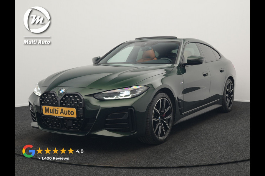 BMW 4 Serie Gran Coupé 430i M Sport 245pk Dealer O.H Sanremo Green | Panodak | Lederen Competition Stoelen Memory & Verwarmd | Adaptive Onderstel | 360 Camera | Harman & Kardon | 19" L.M | Carbon | Apple Carplay | Navigatie | Blis | Virtual | DAB |