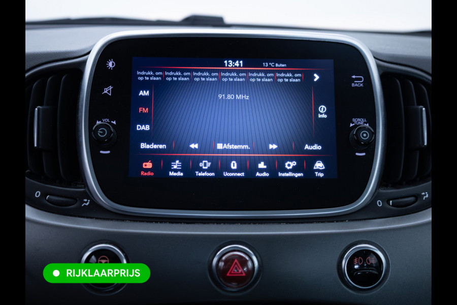 Fiat 500 1.0 Hybrid Sport Verde Portofino | 1/2 Leder/stof | Panodak | Led+ | Uconnect | Airco, Lederen MF stuurwiel, PDC achter, 16" velgen