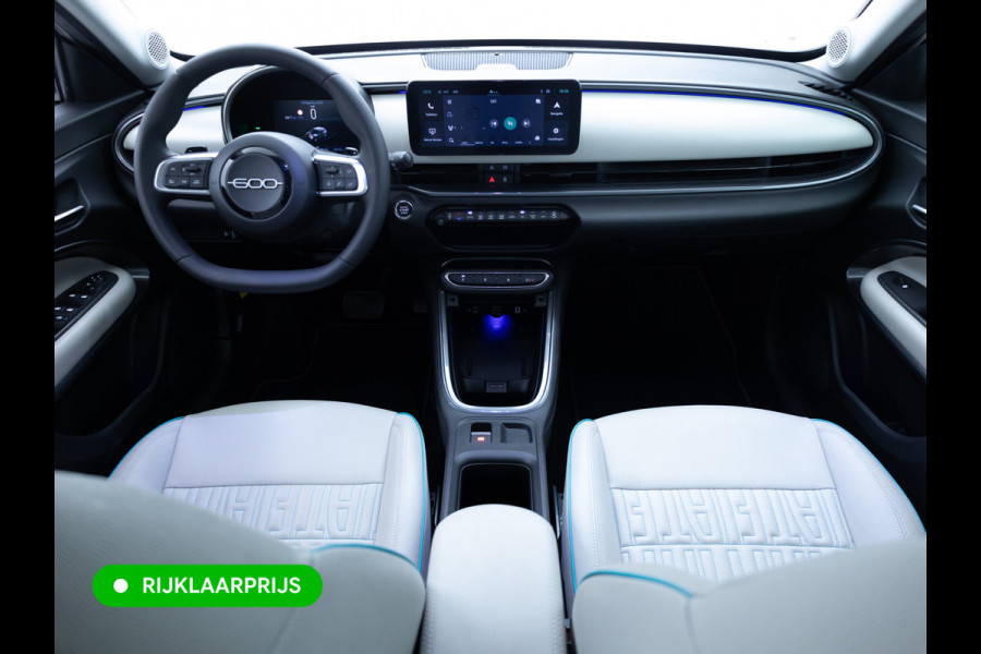 Fiat 600 1.2 Hybrid La Prima | Leer | Stoelverw. | Camera | Adap. Cruise | Sfeerverlichting | Elec. verst. best. stoel met massage en len Apple Carplay/Android auto, Navigatie, Led, PDC V+ A, Keyless entry & start