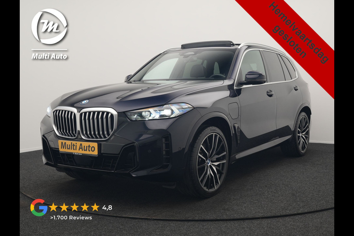 BMW X5 xDrive50e M Sport PHEV 490pk Dealer O.H. | Panodak Sky Lounge | Luchtvering | Head Up | 360 Camera | Harman / Kardon | Nappa Lederen Comfortstoelen Memory & Verwarmd | Carbon Schwarz | Apple Carplay | Keyless | Blis | 22"L.M | Plug In Hybrid |