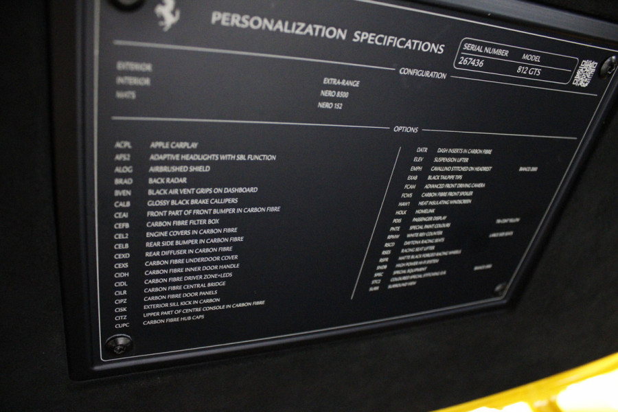 Ferrari 812 GTS 6.5 V12 HELE Full carbon - 360 Camera - Lift - Passenger Display - Painted Ferrari Shields - Full PPF