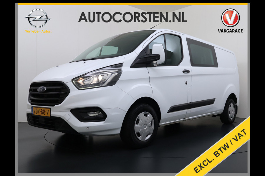 Ford Transit Custom 300 2.0TDCI 130PK Dubbele Cabine L2H1 Trekhaak Navi Camera Airco Cruise Control Pdc Trend DC Schuifdeur Betonplex Vloer Wandbetimmering Bott Inbouwkast Lane Assist 2.800KG Trekgewicht 1e Eigenaar