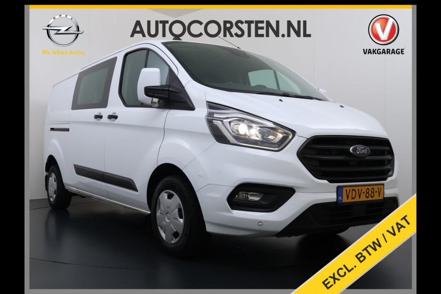 Ford Transit Custom 300 2.0TDCI 130PK Dubbele Cabine L2H1 Trekhaak Navi Camera Airco Cruise Control Pdc Trend DC Schuifdeur Betonplex Vloer Wandbetimmering Bott Inbouwkast Lane Assist 2.800KG Trekgewicht 1e Eigenaar