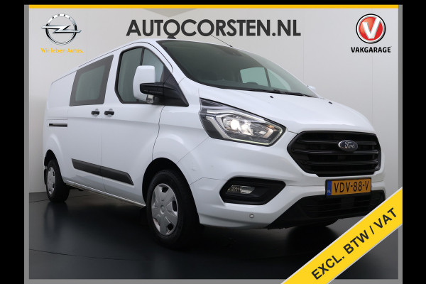 Ford Transit Custom 300 2.0TDCI 130PK Dubbele Cabine L2H1 Trekhaak Navi Camera Airco Cruise Control Pdc Trend DC Schuifdeur Betonplex Vloer Wandbetimmering Bott Inbouwkast Lane Assist 2.800KG Trekgewicht 1e Eigenaar