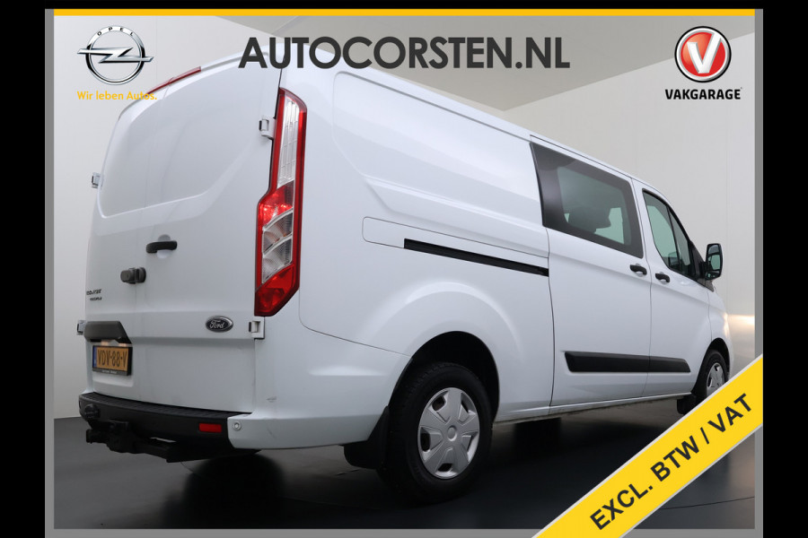 Ford Transit Custom 300 2.0TDCI 130PK Dubbele Cabine L2H1 Trekhaak Navi Camera Airco Cruise Control Pdc Trend DC Schuifdeur Betonplex Vloer Wandbetimmering Bott Inbouwkast Lane Assist 2.800KG Trekgewicht 1e Eigenaar