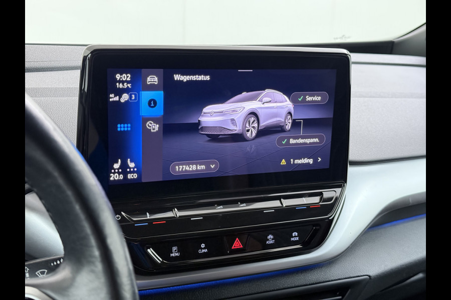 Volkswagen ID.4 First 82kWh SOH 90% Warmtepomp Trekhaak Camera Adap.Cruise Apple Carplay Android Auto Stuur+Stoelverwarming Navi Ecc Pdc Lmv 20" Led Wifi Voorruitverwarming DAB Isofix Verkeersbord detectie 1.000KG Trekgewicht 1e Eigenaar Dealeronderhouden