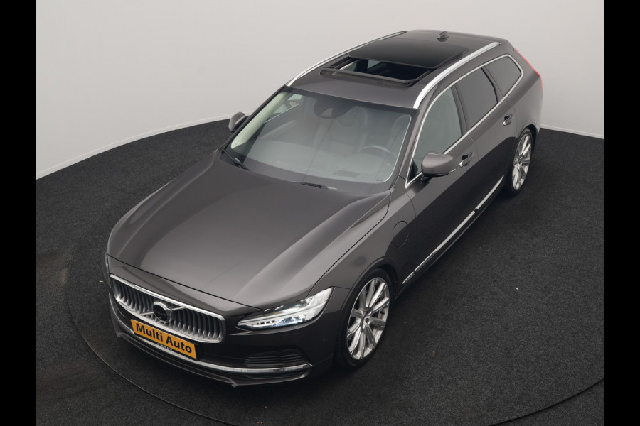 Volvo V90 T6 AWD Inscription PHEV 340pk Dealer O.H. | Trekhaak Af Fabriek | Panodak | Head Up | Adaptive Cruise | 360 Camera | Harman / Kardon | Lederen Sportstoelen Memory & Verwarmd | Keyless | Stuur Verwarmd | Blis | Apple Carplay | DAB | Plug In Hybrid |