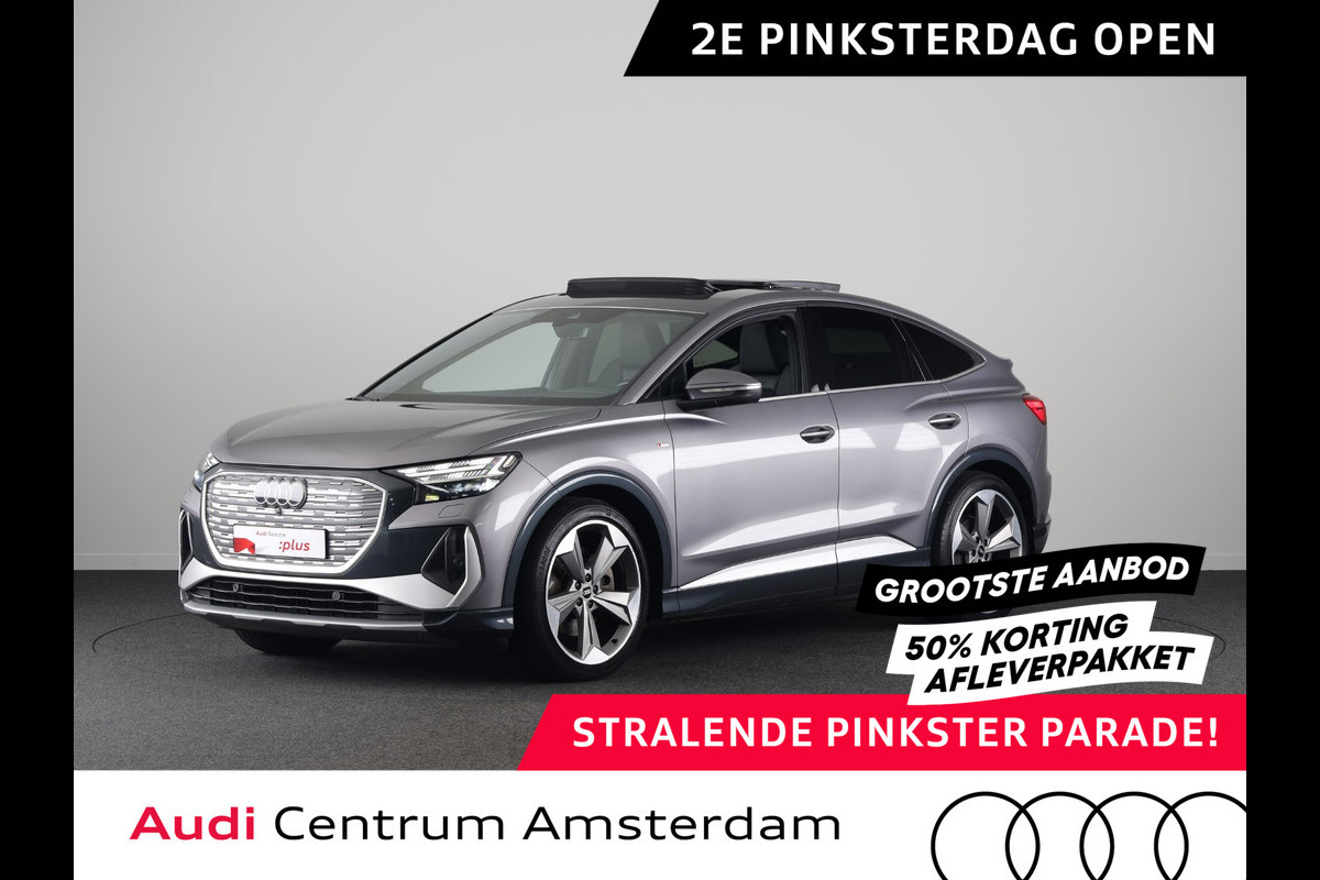 Audi Q4 Sportback e-tron 50 quattro S edition 77 kWh 299pk | SOH 94% | Panoramadak | Matrix | Sonos Audio 21 inch Lichtmetalen velgen | Sportstoelen |