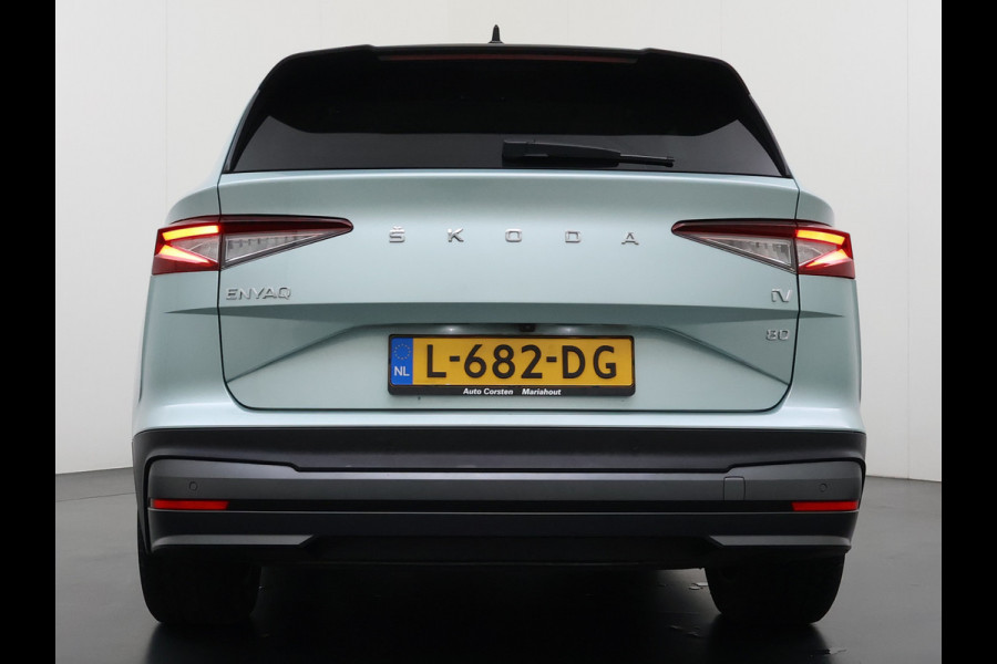 Škoda ENYAQ iV 80 SOH 90% Panoramadak 3-Zone Ecc Adap.Cruise Camera Navi Apple Carplay Android Auto Pdc Stoel+Stuurverwarming Lmv Led Privacy Glas Keyless advanced Dodehoek detectie File assistent Verkeersbord detectie 1e Eigenaar Dealeronderhouden Origineel Nederlandse Auto