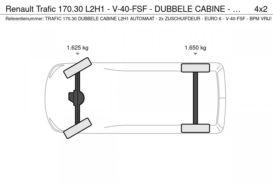 Renault Trafic 170.30 L2H1 - V-40-FSF - DUBBELE CABINE - AUTOMAAT - 2x ZIJSCHUIFDEUR - EURO 6 - BPM VRIJ!
