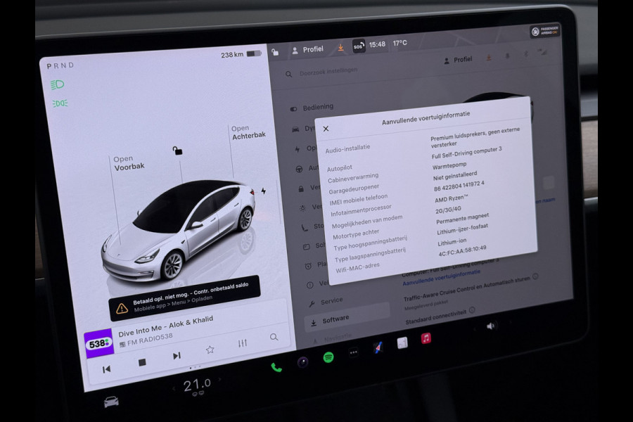 Tesla Model 3 Standard RWD Plus LFP Accu SOH 90,5% Warmtepomp Lmv 19" Elek.Achterklep Leder Panoramadak Navi Ecc Camera's Navi Ecc Pdc Traffic Aware Cruise + Aut.Sturen Lmv Led Elek.Stoelen+Memory+Verwarmd Dealeronderhouden Origineel Nederlandse Auto Garantie op Accu en Motor tot 21-6-2030/160.000km
