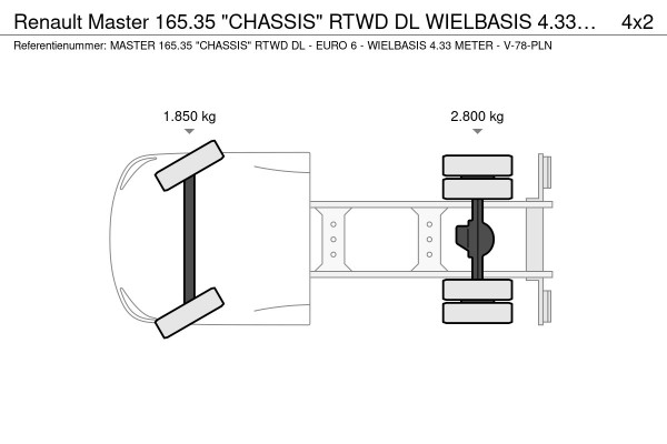 Renault Master 165.35 "CHASSIS" RTWD DL WIELBASIS 4.33 METER - EURO 6 - V-78-PLN