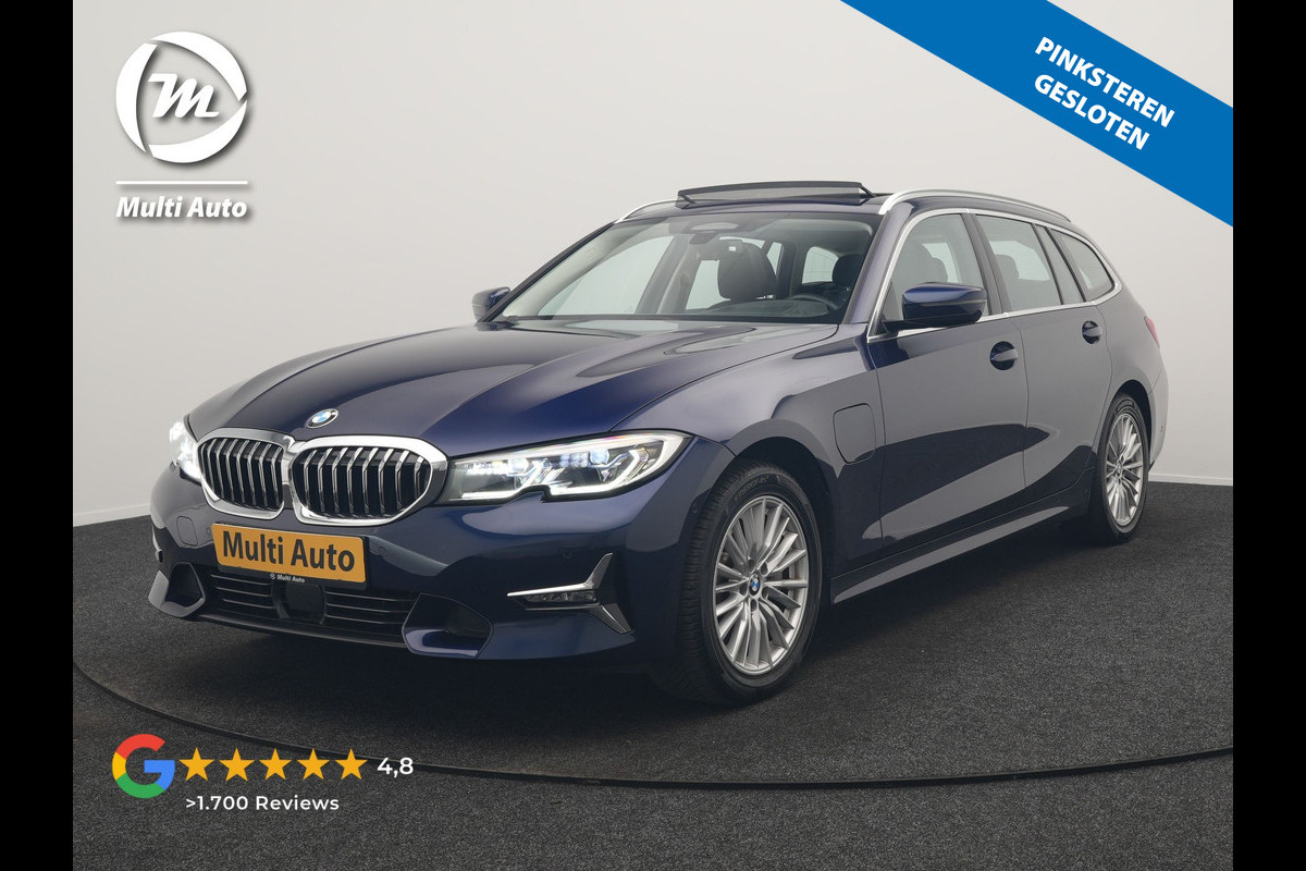 BMW 3 Serie Touring 330e Luxury Line PHEV 293pk Dealer O.H. | Trekhaak Af Fabriek | Panodak | Head Up | Adaptive Cruise | Laser LED | Camera | Lederen Comfortstoelen Verwarmd | Sfeerverlichting | Keyless | Blis | Apple Carplay | Navigatie | DAB | Plug In Hybrid |