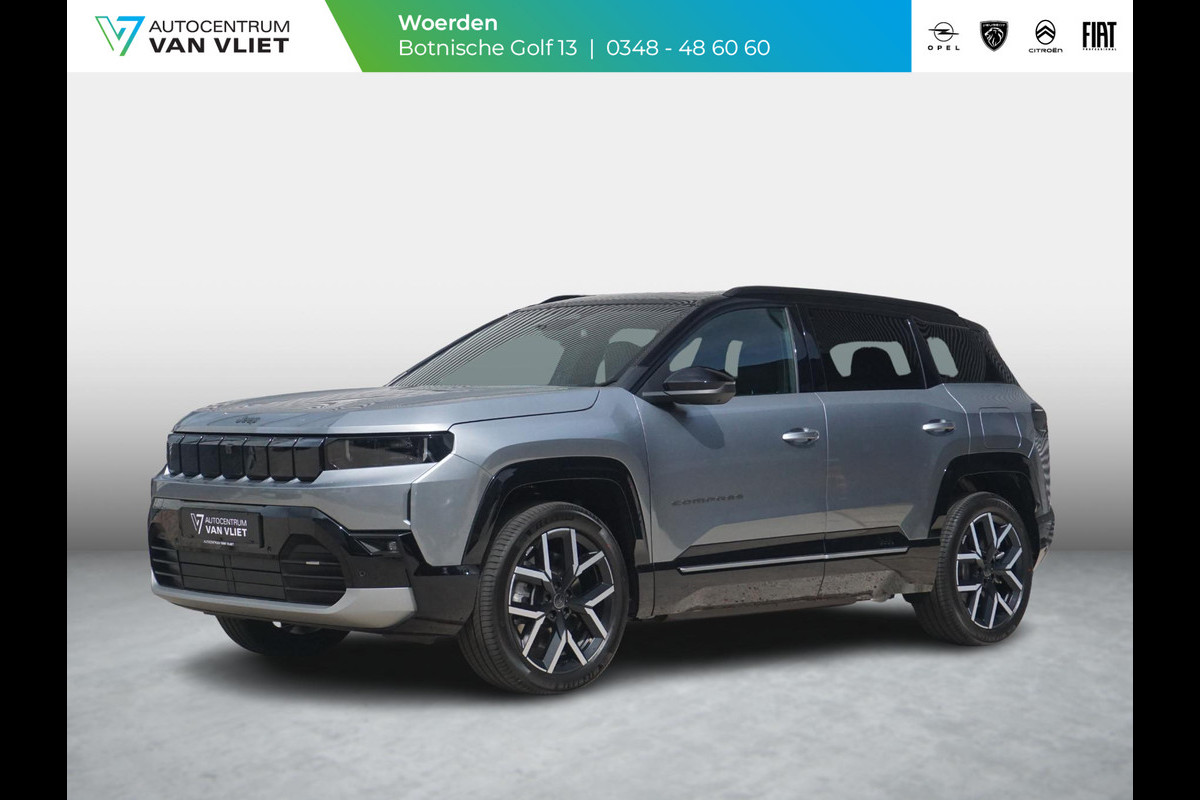 Jeep Compass First Edition 74 kWh | Uit voorraad leverbaar !| Adapt. Cruise | Camera | Carplay | 20" | Elektr. A-Klep | Navi | Winter Pack | Schuif/Kanteldak | Premium Pack | Conv. Pack | Warmtepomp