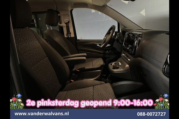 Mercedes-Benz Vito 116 CDI 164pk 9G-Tronic Automaat L2H1 Dubbele Cabine Fabrieksgarantie Euro6 Airco | 5-Zits | 2x zijdeur | 360 graden Camera Navigatie, LED, LM Velgen, 2500kg Trekhaak, Adaptieve Cruisecontrol, Parkeersensoren, Isofix, MBUX