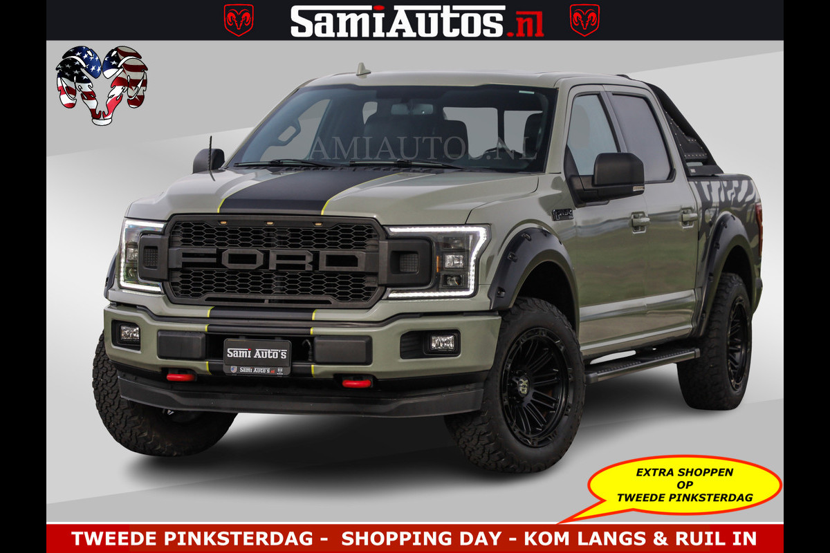 Ford USA F-150 5.0 V8 4X4 | MAT OLIVE GREEN | ZEER DIK | CAMERA | 3500KG | PANORAMA | LEDER | GO RHINO ROLLBAR | CRUISE CONTROL | PRINS LPG | BAKFLIP COVER | Deze pick-up is leverbaar met zowel een groot rijbewijs (C) als een klein rijbewijs (B). Laat ons weten wat jouw voorkeur is.
