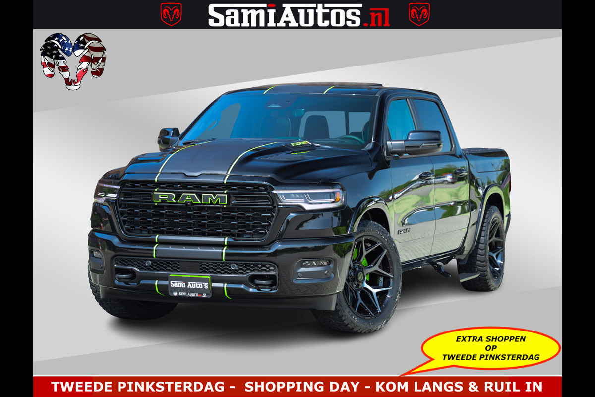 Dodge Ram Limited Night High Output 540HP 706Nm | Massage + Full Option | De Meest Luxe en Volle Pick-Up in zijn Klasse | Comfortabele Dubbele Cabine met Royale 5 Zitplaatsen | BPM vrij | Nu Leverbaar uit Voorraad | Voorraad Nr 2300 - 7689
