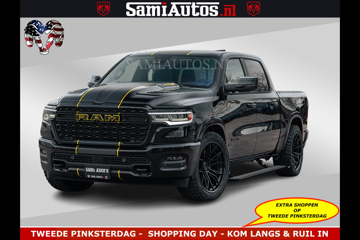 Dodge Ram LIMITED NIGHT H.O 540HP 706Nm | Massage + Full Option | De Meest Luxe en Volle Pick-Up in zijn Klasse | Comfortabele Dubbele Cabine met Royale 5 Zitplaatsen | BPM vrij | Nu Leverbaar uit Voorraad | Voorraad Nr 2370 - 5411