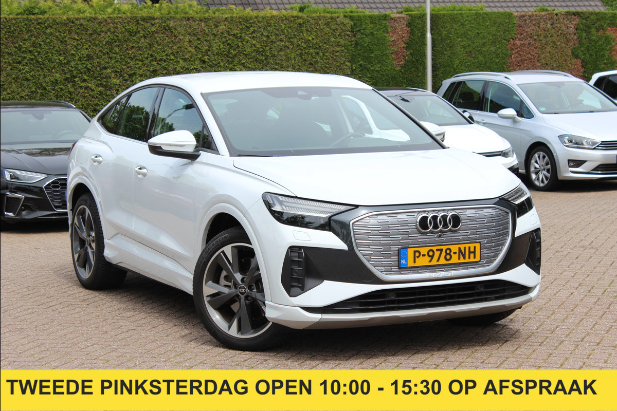 Audi Q4 Sportback e-tron 40 Launch edition Advanced 77 kWh / SoH 93,8% / CarPlay / Matrix LED / Sportstoelen / Sonos Audio / Virtual Cockpit / Parkeerhulp V+A / Intr.voorverwarming / Stoelverwarming / DAB / Cruise Control