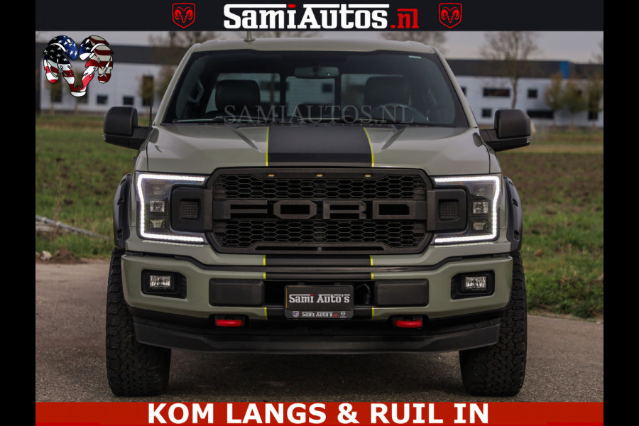 Ford USA F-150 5.0 V8 4X4 | MAT OLIVE GREEN | ZEER DIK | CAMERA | 3500KG | PANORAMA | LEDER | GO RHINO ROLLBAR | CRUISE CONTROL | PRINS LPG | BAKFLIP COVER | Deze pick-up is leverbaar met zowel een groot rijbewijs (C) als een klein rijbewijs (B). Laat ons weten wat jouw voorkeur is.