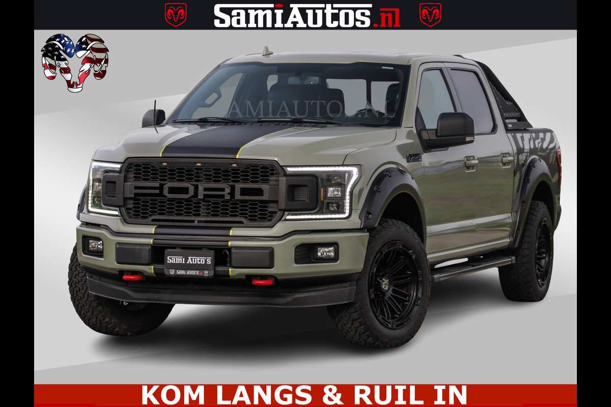Ford USA F-150 5.0 V8 4X4 | MAT OLIVE GREEN | ZEER DIK | CAMERA | 3500KG | PANORAMA | LEDER | GO RHINO ROLLBAR | CRUISE CONTROL | PRINS LPG | BAKFLIP COVER | Deze pick-up is leverbaar met zowel een groot rijbewijs (C) als een klein rijbewijs (B). Laat ons weten wat jouw voorkeur is.
