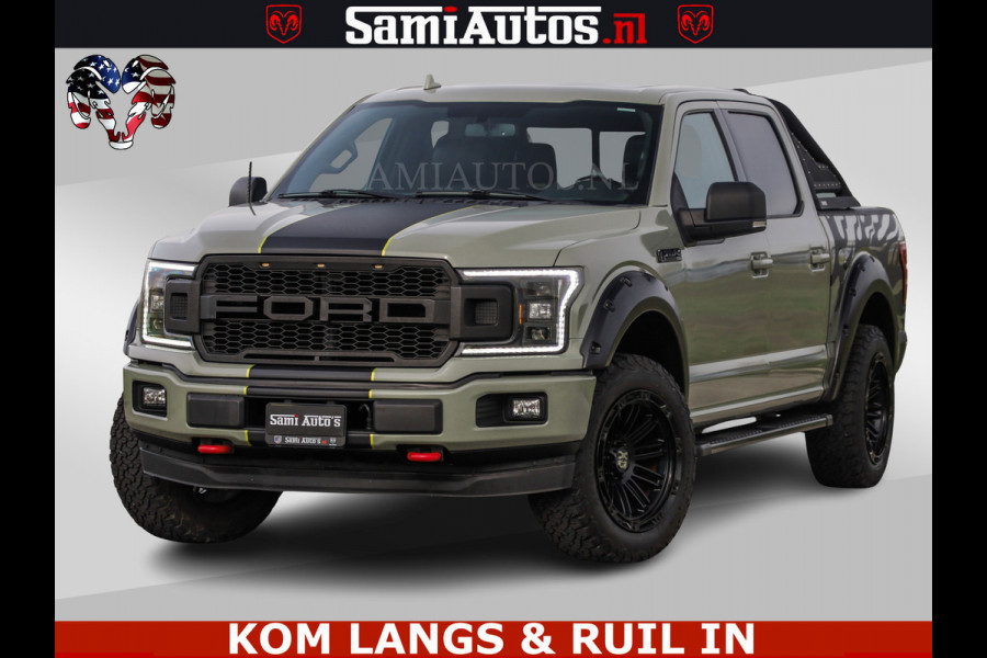 Ford USA F-150 5.0 V8 4X4 | MAT OLIVE GREEN | ZEER DIK | CAMERA | 3500KG | PANORAMA | LEDER | GO RHINO ROLLBAR | CRUISE CONTROL | PRINS LPG | BAKFLIP COVER | Deze pick-up is leverbaar met zowel een groot rijbewijs (C) als een klein rijbewijs (B). Laat ons weten wat jouw voorkeur is.