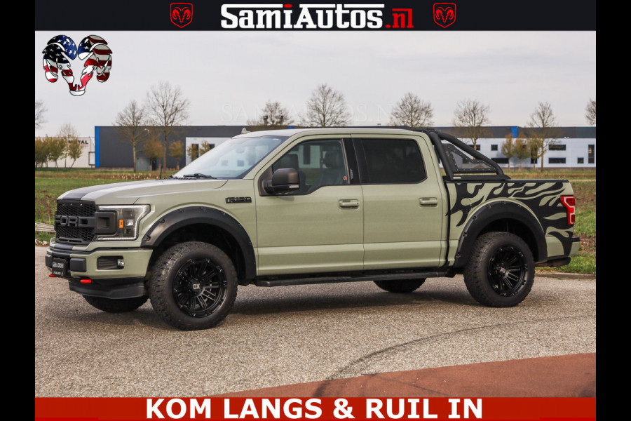 Ford USA F-150 5.0 V8 4X4 | MAT OLIVE GREEN | ZEER DIK | CAMERA | 3500KG | PANORAMA | LEDER | GO RHINO ROLLBAR | CRUISE CONTROL | PRINS LPG | BAKFLIP COVER | Deze pick-up is leverbaar met zowel een groot rijbewijs (C) als een klein rijbewijs (B). Laat ons weten wat jouw voorkeur is.