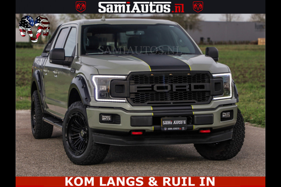 Ford USA F-150 5.0 V8 4X4 | MAT OLIVE GREEN | ZEER DIK | CAMERA | 3500KG | PANORAMA | LEDER | GO RHINO ROLLBAR | CRUISE CONTROL | PRINS LPG | BAKFLIP COVER | Deze pick-up is leverbaar met zowel een groot rijbewijs (C) als een klein rijbewijs (B). Laat ons weten wat jouw voorkeur is.