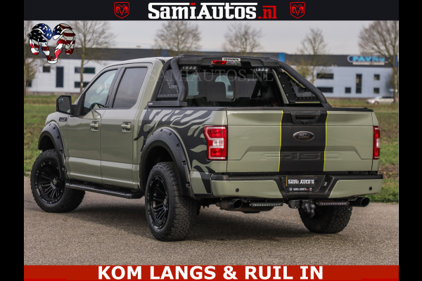 Ford USA F-150 5.0 V8 4X4 | MAT OLIVE GREEN | ZEER DIK | CAMERA | 3500KG | PANORAMA | LEDER | GO RHINO ROLLBAR | CRUISE CONTROL | PRINS LPG | BAKFLIP COVER | Deze pick-up is leverbaar met zowel een groot rijbewijs (C) als een klein rijbewijs (B). Laat ons weten wat jouw voorkeur is.