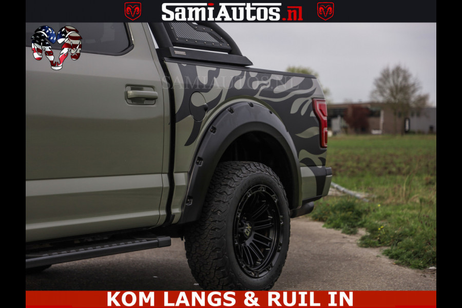 Ford USA F-150 5.0 V8 4X4 | MAT OLIVE GREEN | ZEER DIK | CAMERA | 3500KG | PANORAMA | LEDER | GO RHINO ROLLBAR | CRUISE CONTROL | PRINS LPG | BAKFLIP COVER | Deze pick-up is leverbaar met zowel een groot rijbewijs (C) als een klein rijbewijs (B). Laat ons weten wat jouw voorkeur is.