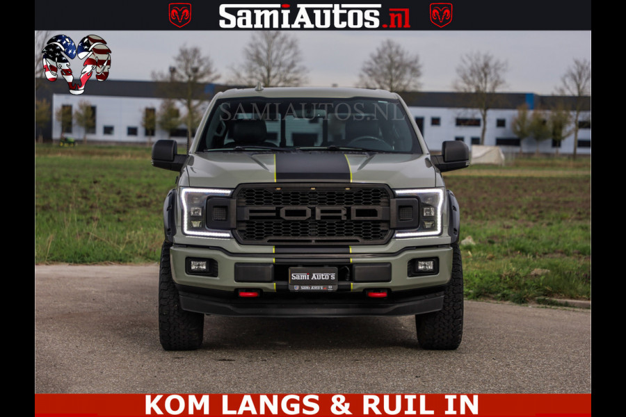 Ford USA F-150 5.0 V8 4X4 | MAT OLIVE GREEN | ZEER DIK | CAMERA | 3500KG | PANORAMA | LEDER | GO RHINO ROLLBAR | CRUISE CONTROL | PRINS LPG | BAKFLIP COVER | Deze pick-up is leverbaar met zowel een groot rijbewijs (C) als een klein rijbewijs (B). Laat ons weten wat jouw voorkeur is.