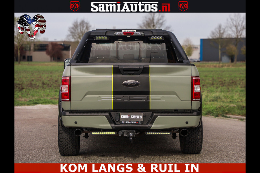 Ford USA F-150 5.0 V8 4X4 | MAT OLIVE GREEN | ZEER DIK | CAMERA | 3500KG | PANORAMA | LEDER | GO RHINO ROLLBAR | CRUISE CONTROL | PRINS LPG | BAKFLIP COVER | Deze pick-up is leverbaar met zowel een groot rijbewijs (C) als een klein rijbewijs (B). Laat ons weten wat jouw voorkeur is.
