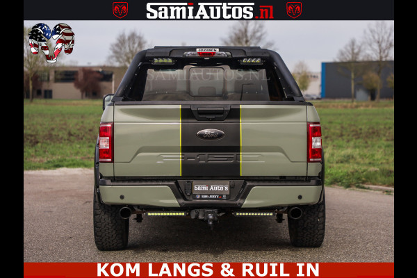 Ford USA F-150 5.0 V8 4X4 | MAT OLIVE GREEN | ZEER DIK | CAMERA | 3500KG | PANORAMA | LEDER | GO RHINO ROLLBAR | CRUISE CONTROL | PRINS LPG | BAKFLIP COVER | Deze pick-up is leverbaar met zowel een groot rijbewijs (C) als een klein rijbewijs (B). Laat ons weten wat jouw voorkeur is.