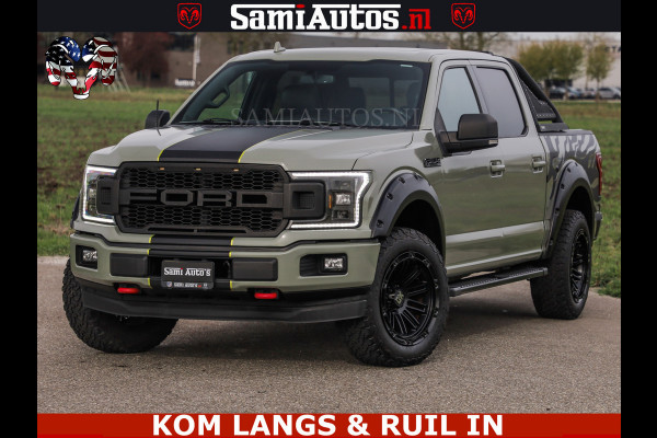 Ford USA F-150 5.0 V8 4X4 | MAT OLIVE GREEN | ZEER DIK | CAMERA | 3500KG | PANORAMA | LEDER | GO RHINO ROLLBAR | CRUISE CONTROL | PRINS LPG | BAKFLIP COVER | Deze pick-up is leverbaar met zowel een groot rijbewijs (C) als een klein rijbewijs (B). Laat ons weten wat jouw voorkeur is.