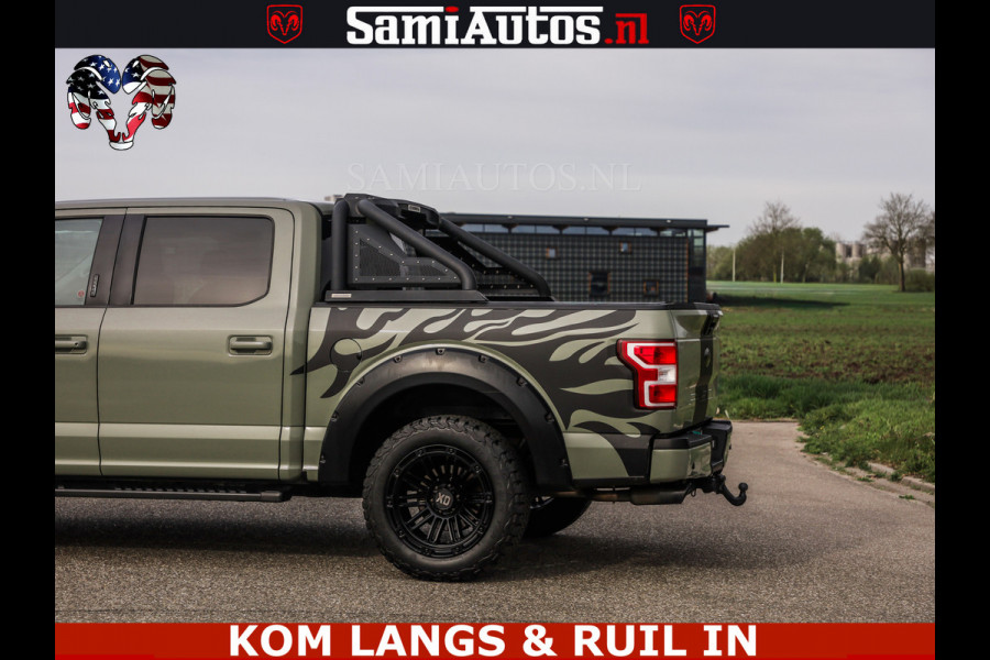 Ford USA F-150 5.0 V8 4X4 | MAT OLIVE GREEN | ZEER DIK | CAMERA | 3500KG | PANORAMA | LEDER | GO RHINO ROLLBAR | CRUISE CONTROL | PRINS LPG | BAKFLIP COVER | Deze pick-up is leverbaar met zowel een groot rijbewijs (C) als een klein rijbewijs (B). Laat ons weten wat jouw voorkeur is.