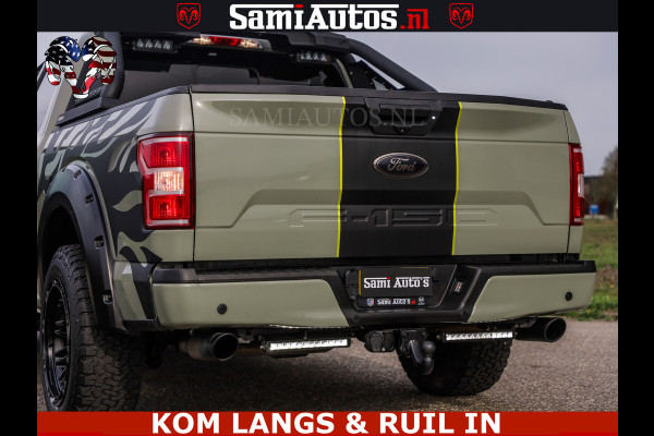 Ford USA F-150 5.0 V8 4X4 | MAT OLIVE GREEN | ZEER DIK | CAMERA | 3500KG | PANORAMA | LEDER | GO RHINO ROLLBAR | CRUISE CONTROL | PRINS LPG | BAKFLIP COVER | Deze pick-up is leverbaar met zowel een groot rijbewijs (C) als een klein rijbewijs (B). Laat ons weten wat jouw voorkeur is.