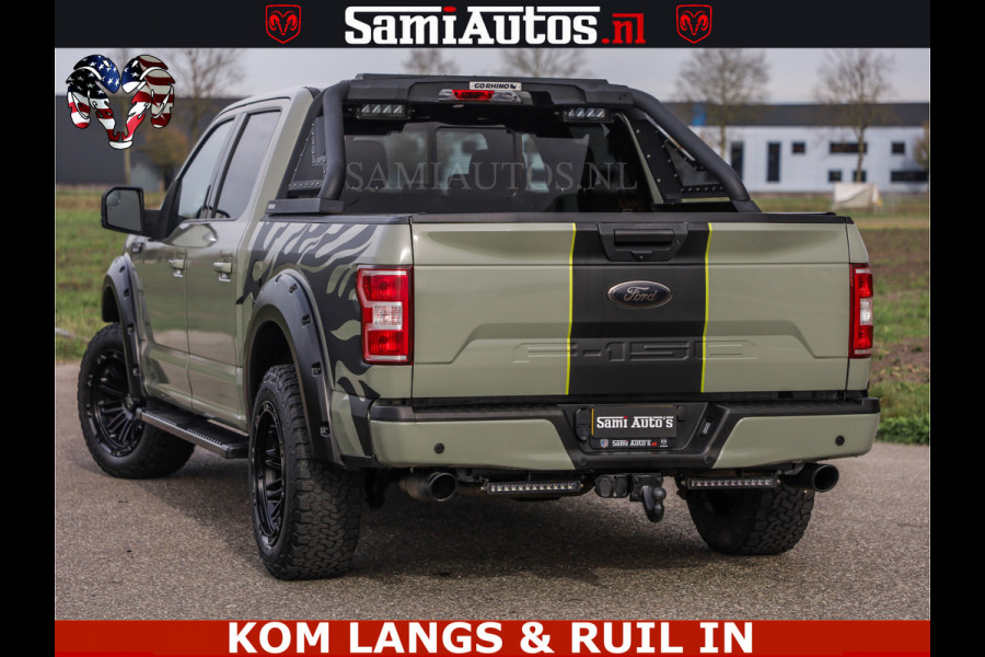 Ford USA F-150 5.0 V8 4X4 | MAT OLIVE GREEN | ZEER DIK | CAMERA | 3500KG | PANORAMA | LEDER | GO RHINO ROLLBAR | CRUISE CONTROL | PRINS LPG | BAKFLIP COVER | Deze pick-up is leverbaar met zowel een groot rijbewijs (C) als een klein rijbewijs (B). Laat ons weten wat jouw voorkeur is.