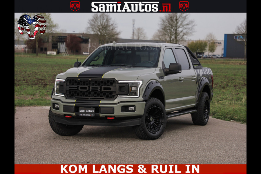 Ford USA F-150 5.0 V8 4X4 | MAT OLIVE GREEN | ZEER DIK | CAMERA | 3500KG | PANORAMA | LEDER | GO RHINO ROLLBAR | CRUISE CONTROL | PRINS LPG | BAKFLIP COVER | Deze pick-up is leverbaar met zowel een groot rijbewijs (C) als een klein rijbewijs (B). Laat ons weten wat jouw voorkeur is.