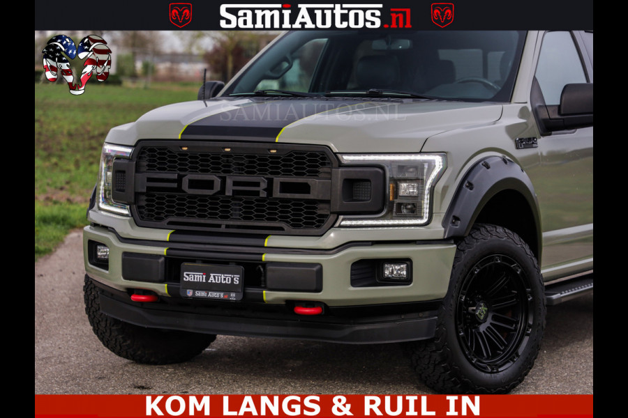 Dodge Ram FORD F150 5.0 V8 4X4 | MAT OLIVE GREEN | BIJTELLING VRIJ | ZEER DIK | CAMERA | 3500KG | PANORAMA | LEDER | GO RHINO ROLLBAR | CRUISE CONTROL | PRINS LPG | BAKFLIP COVER | Deze pick-up is leverbaar met zowel een groot rijbewijs (C) als een klein rijbewijs (B). Laat ons weten wat jouw voorkeur is.
