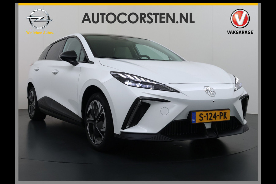 MG Mg4 electric Luxury Long Range 64kWh SOH 93% Warmtepomp Zwart Dak Trekhaak 360°Camera Navi Ecc Adap.Cruise Apple Carplay Android Auto Pdc Stoel+Stuurverwarming Privacy Glas Lmv Led DAB Isofix Dodehoek detector File assistent Rijstrooksensor 1e Eigenaar Origineel Nederlandse Auto