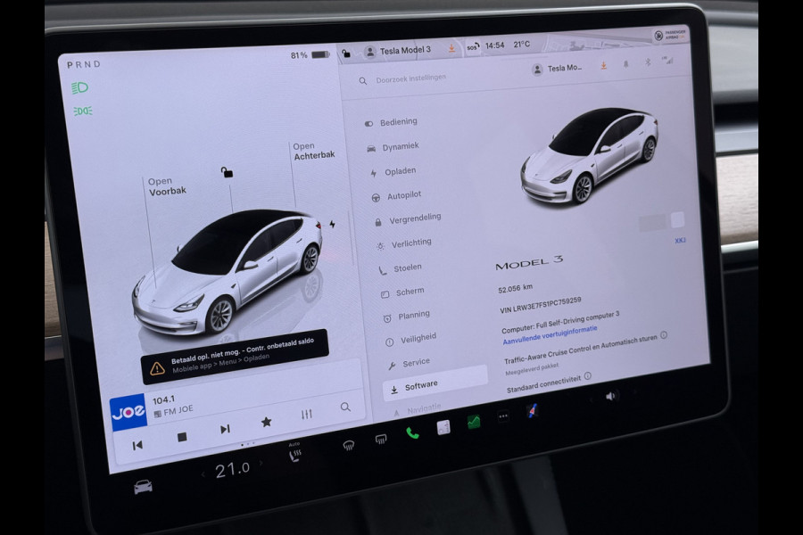 Tesla Model 3 RWD Plus SOH 92.9% Warmtepomp LFP Accu Lmv 19" Panoramadak Leder Navi Ecc Camera's Adap.Cruise Stoel+Stuurverwarming Elek.Achterklep Elek.Stoelen+Memory Led Draadloze telefoonlader 1e Eigenaar Origineel Nederlandse Auto