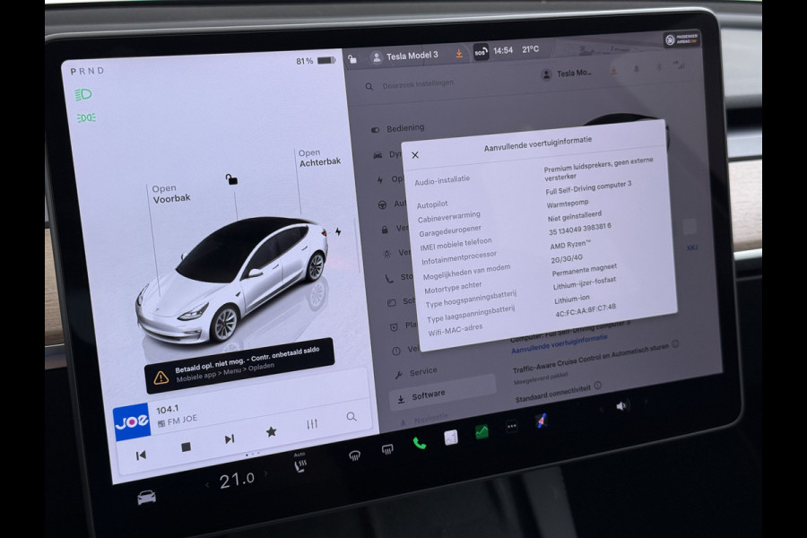 Tesla Model 3 RWD Plus SOH 92.9% Warmtepomp LFP Accu Lmv 19" Panoramadak Leder Navi Ecc Camera's Adap.Cruise Stoel+Stuurverwarming Elek.Achterklep Elek.Stoelen+Memory Led Draadloze telefoonlader 1e Eigenaar Origineel Nederlandse Auto