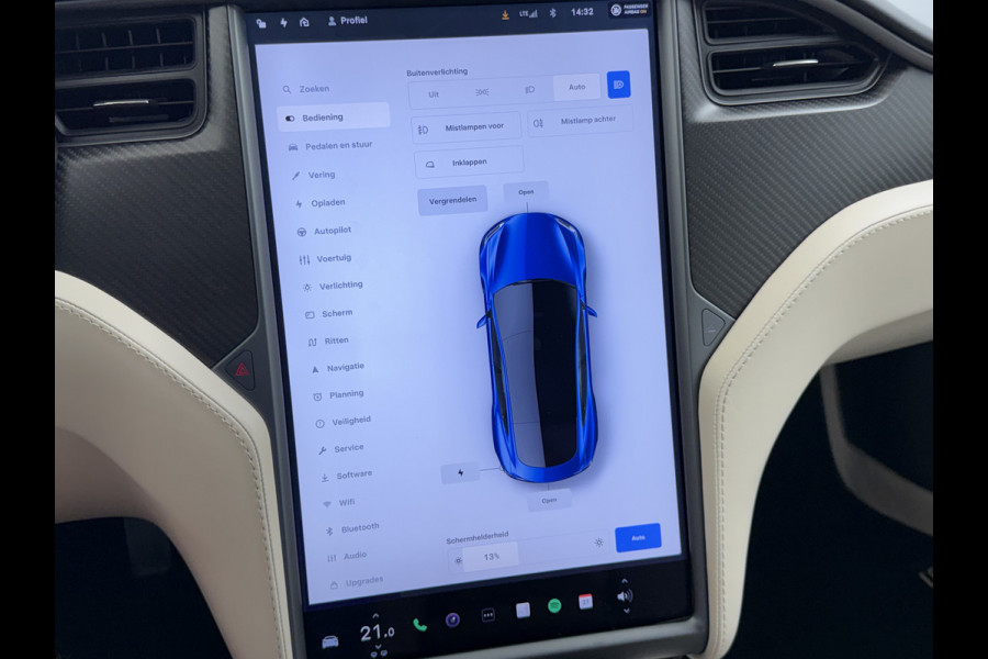 Tesla Model S 75D 476PK AWD Lmv 21" Leder Navi Ecc Panoramadak Cold Weather Pack Luchtvering Adap.Cruise Elek.Stoelen+Memory+Verwarmd Camera's Led Privacy Glas Homelink 5 Stuurverwarming Elek.Achterklep Dodehoek detector Wifi 1e Eigenaar Origineel Nederlandse Auto