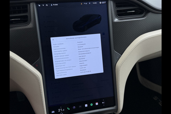 Tesla Model S 75D 476PK AWD Lmv 21" Leder Navi Ecc Panoramadak Cold Weather Pack Luchtvering Adap.Cruise Elek.Stoelen+Memory+Verwarmd Camera's Led Privacy Glas Homelink 5 Stuurverwarming Elek.Achterklep Dodehoek detector Wifi 1e Eigenaar Origineel Nederlandse Auto